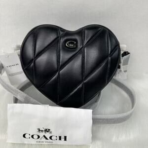 Coach Heart Crossbody Bag With Quilting Clutch In Leather Black NWT CE725